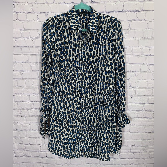 Derek Lam Dresses & Skirts - Derek Lam Womens Silk Shirtdress Blue Black Leopard Print Size 4 Quiet Luxury